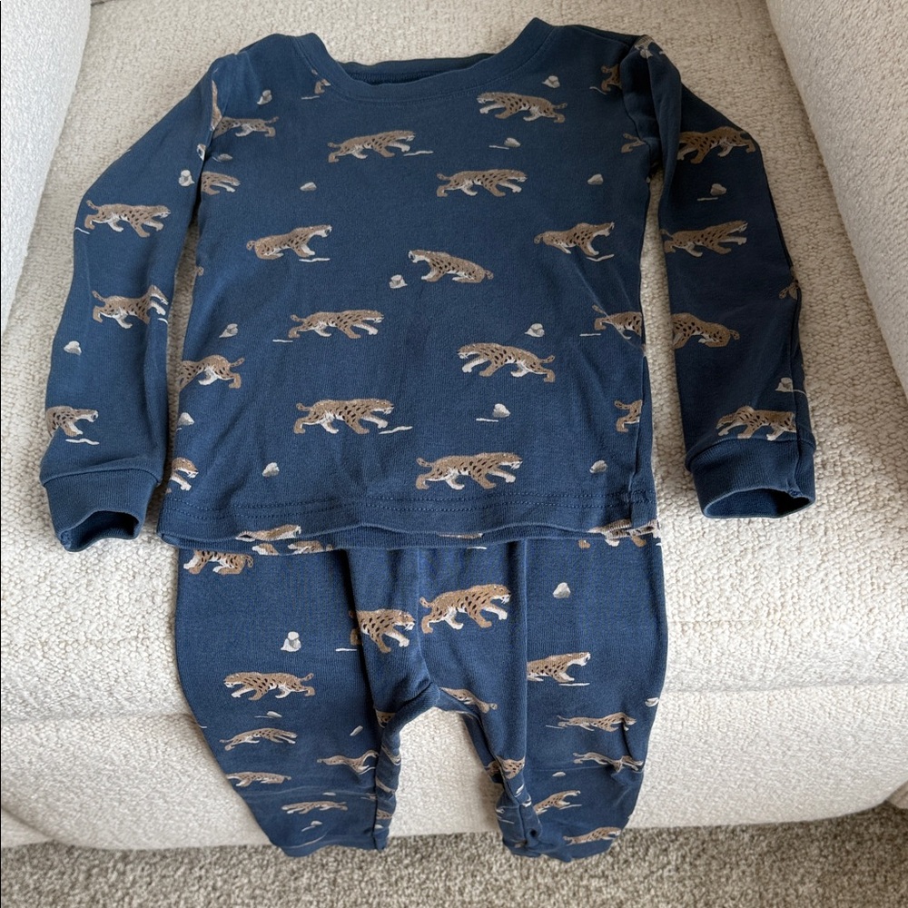 Petit Lem Navy Blue Leopard Print Pajama Set